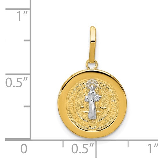 14kt Yellow Gold With Rhodium Circle St. Benedict Medal Pendant
