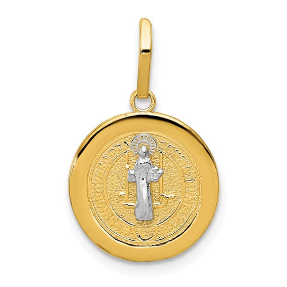 14kt Yellow Gold With Rhodium Circle St. Benedict Medal Pendant