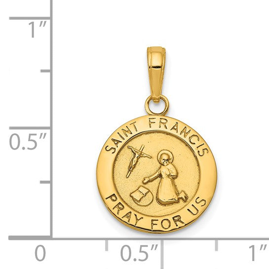 14KT Yellow Gold Gold Satin And Polished Saint Francis Medal Pendant