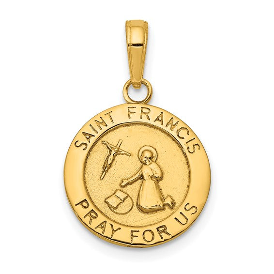 14KT Yellow Gold Gold Satin And Polished Saint Francis Medal Pendant