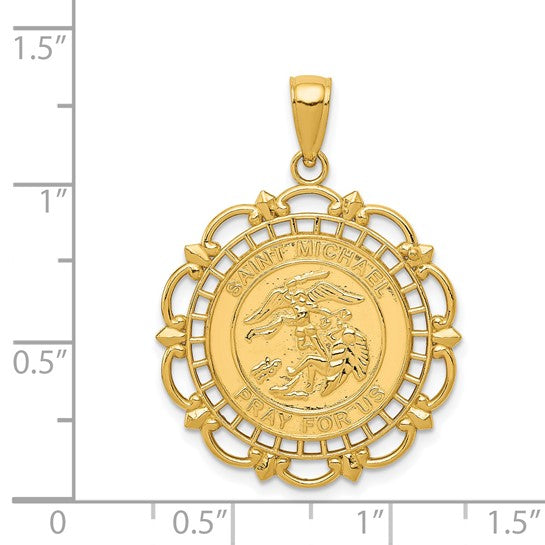 14KT Yellow Gold Gold Polished / Satin Saint Michael Medal Pendant