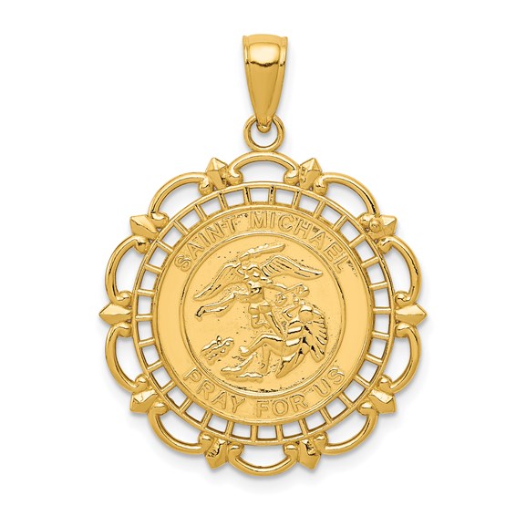 14KT Yellow Gold Gold Polished / Satin Saint Michael Medal Pendant