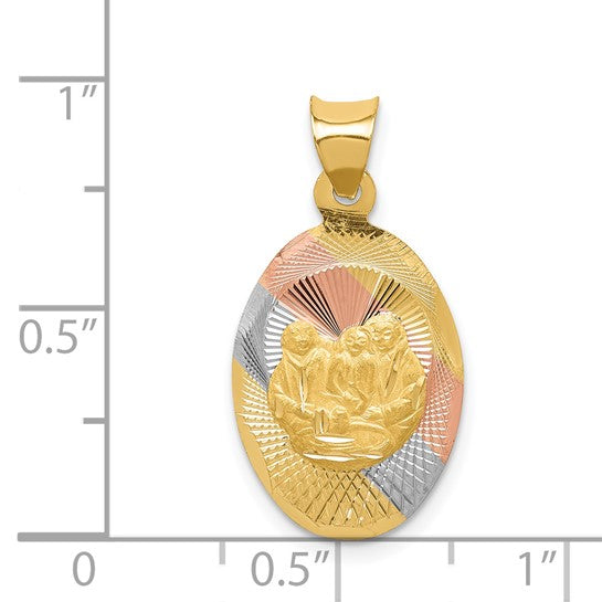 14kt yellow Gold w/Rose and White Rhodium D/C  Baptism Oval Pendant