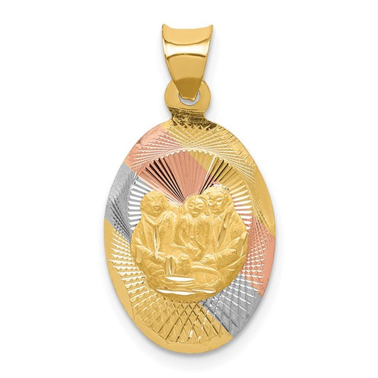 14kt yellow Gold w/Rose and White Rhodium D/C  Baptism Oval Pendant