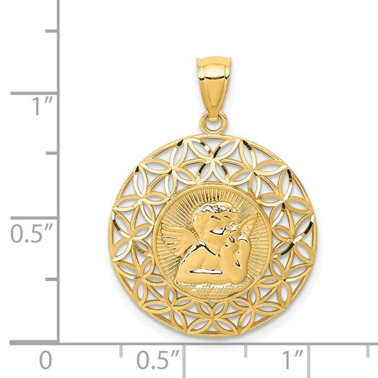 14kt Yellow Gold Polished Angel D/C Medal Pendant