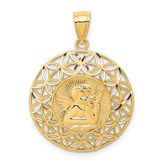 14kt Yellow Gold Polished Angel D/C Medal Pendant