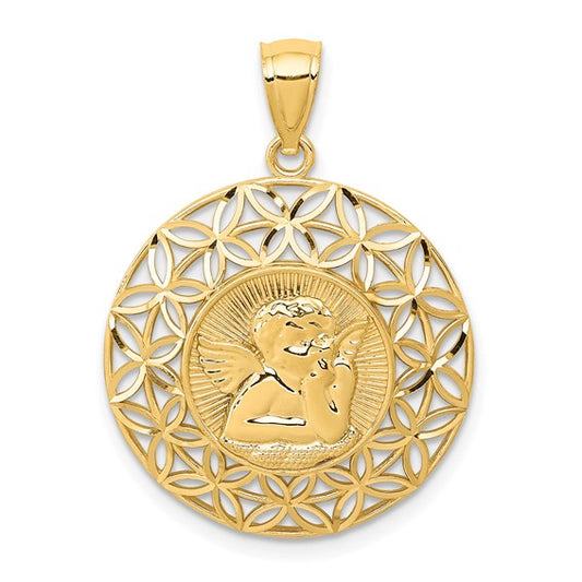 14kt Yellow Gold Polished Angel D/C Medal Pendant