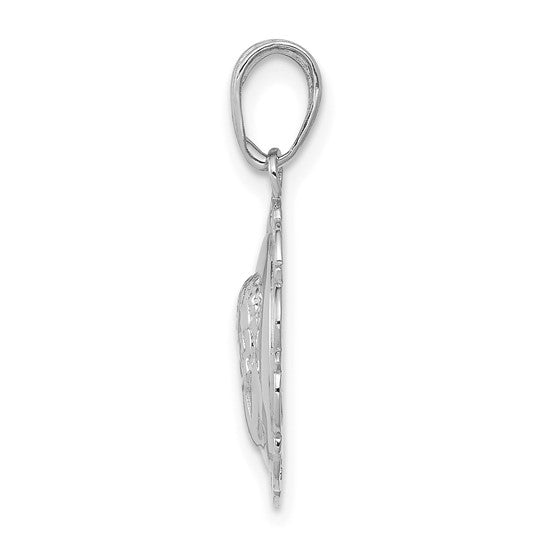 14kt White Gold Polished Angel/Cherub on Round Scallop Frame Pendant