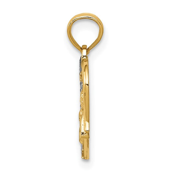 14kt Yellow Gold w/Rhodium Angel in Heart w/ Star Pendant