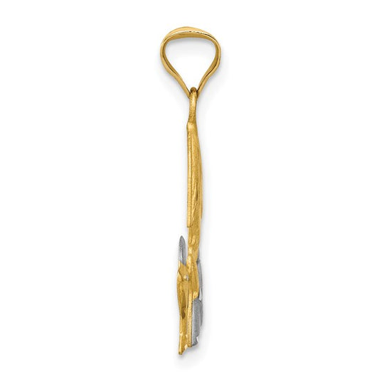 14KT Yellow Gold W/Rhodium D/C Girl Communion Semi-solid Pendant