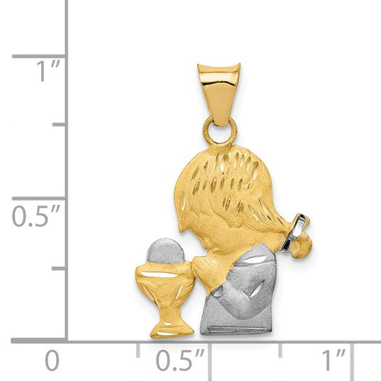 14KT Yellow Gold W/Rhodium D/C Girl Communion Semi-solid Pendant