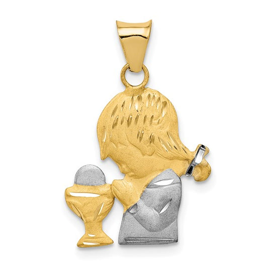 14KT Yellow Gold W/Rhodium D/C Girl Communion Semi-solid Pendant