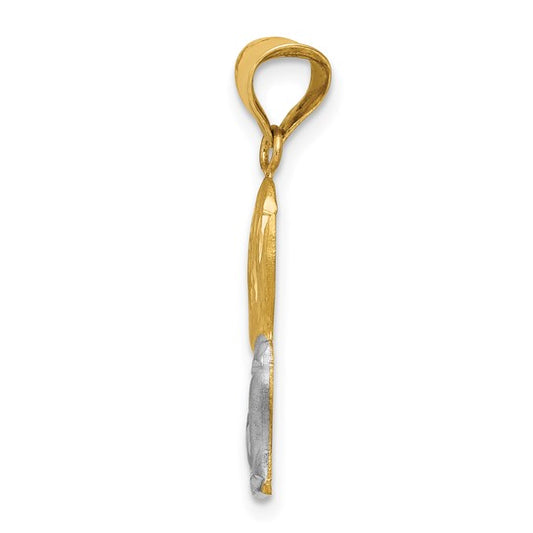14KT Yellow Gold W/Rhodium D/C Boy Communion Semi-solid Pendant