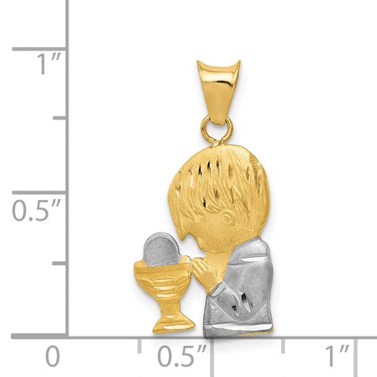 14KT Yellow Gold W/Rhodium D/C Boy Communion Semi-solid Pendant