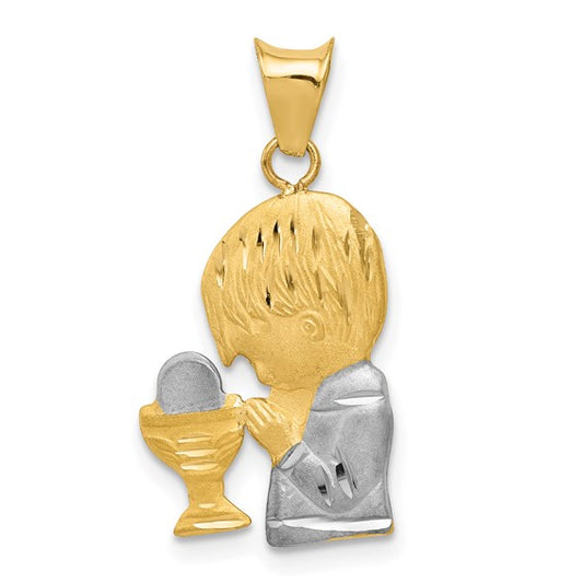 14KT Yellow Gold W/Rhodium D/C Boy Communion Semi-solid Pendant