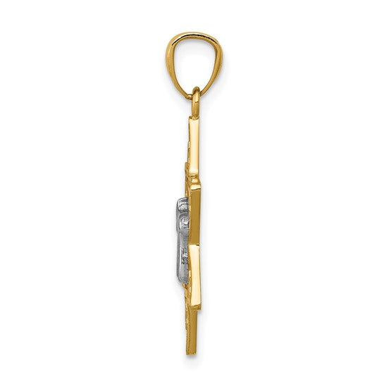 14kt Two-tone Gold Polished Star of David w/Chai Pendant