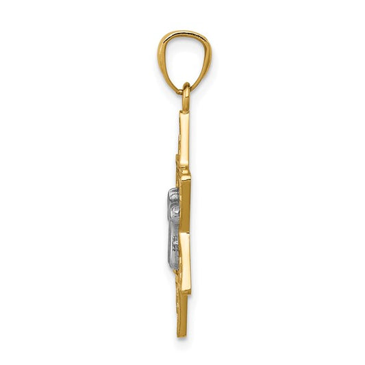 14kt Two-tone Gold Polished Star of David w/Chai Pendant