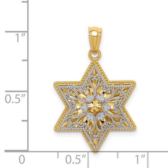 14kt Two-Tone Polished Reversible Filigree Star Of David Pendant