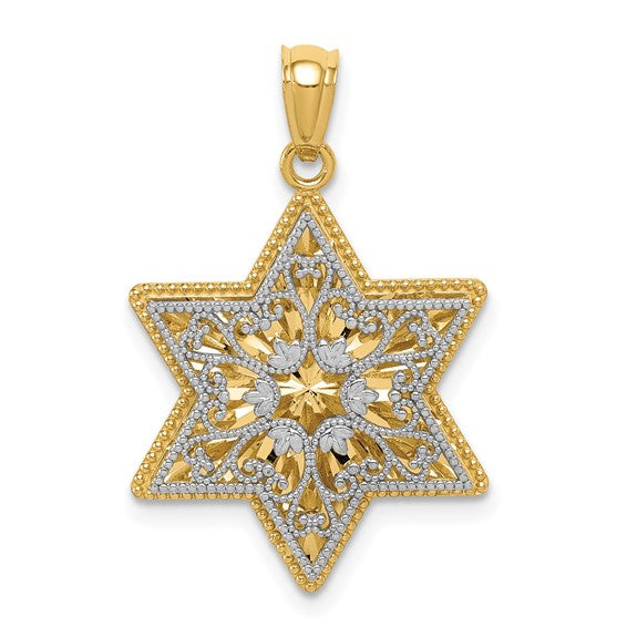 14kt Two-Tone Polished Reversible Filigree Star Of David Pendant