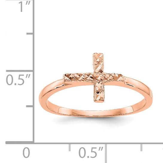 14kt Rose Gold Polished & D/C Cross Ring