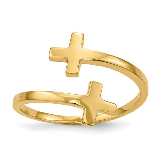 14kt Yellow Gold Polished Double Cross Ring