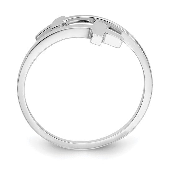 14kt White Gold Polished Double Cross Ring