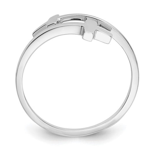 14kt White Gold Polished Double Cross Ring