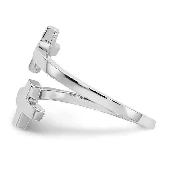 14kt White Gold Polished Double Cross Ring