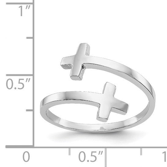 14kt White Gold Polished Double Cross Ring