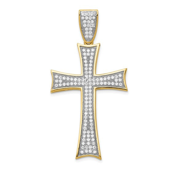 14kt Yellow Gold w/Rhodium Micro Pav‚ CZ Large Cross Pendant