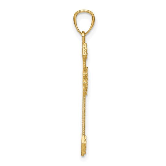 14kt Yellow Gold Diamond-cut Polished Filigree Cross Pendant