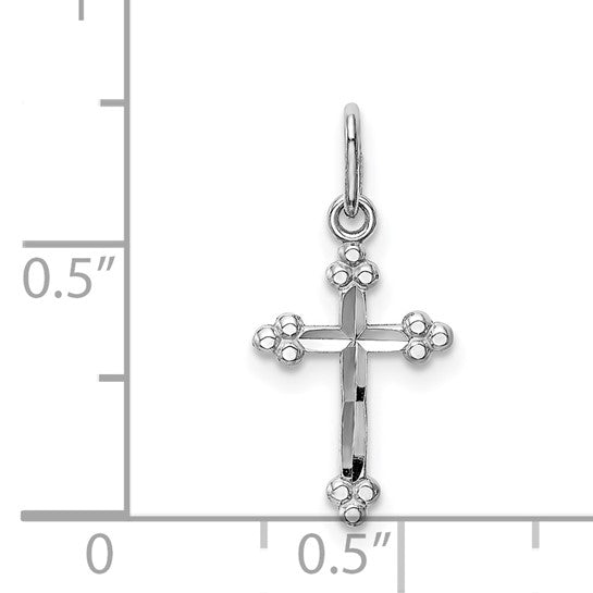 14kt White Gold Polished D/C Small Budded Cross Charm