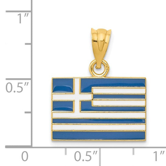 14kt Yellow Gold Solid Enameled Greece Flag Pendant