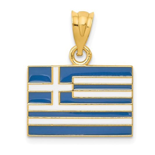 14kt Yellow Gold Solid Enameled Greece Flag Pendant