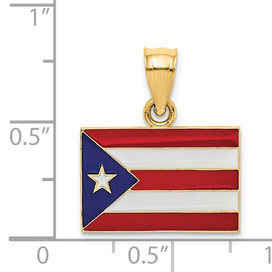 14kt Yellow Gold Solid Enameled Puerto Rico Flag Pendant