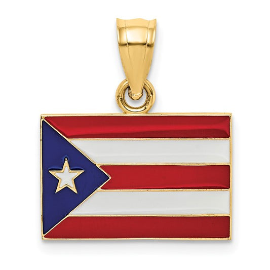 14kt Yellow Gold Solid Enameled Puerto Rico Flag Pendant