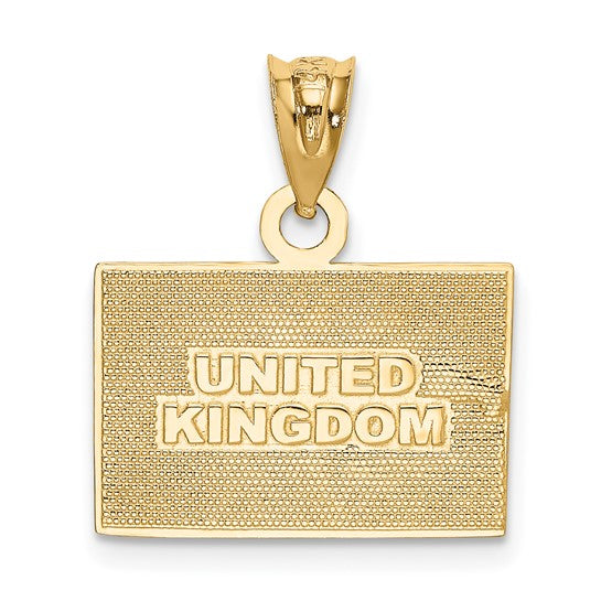 14KT Yellow Gold w/Rhodium Solid Enameled United Kingdom Flag Pendant