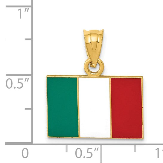 14kt Yellow Gold Solid Enameled Italy Flag Pendant