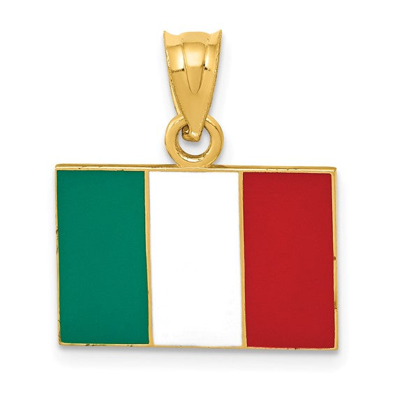 14kt Yellow Gold Solid Enameled Italy Flag Pendant