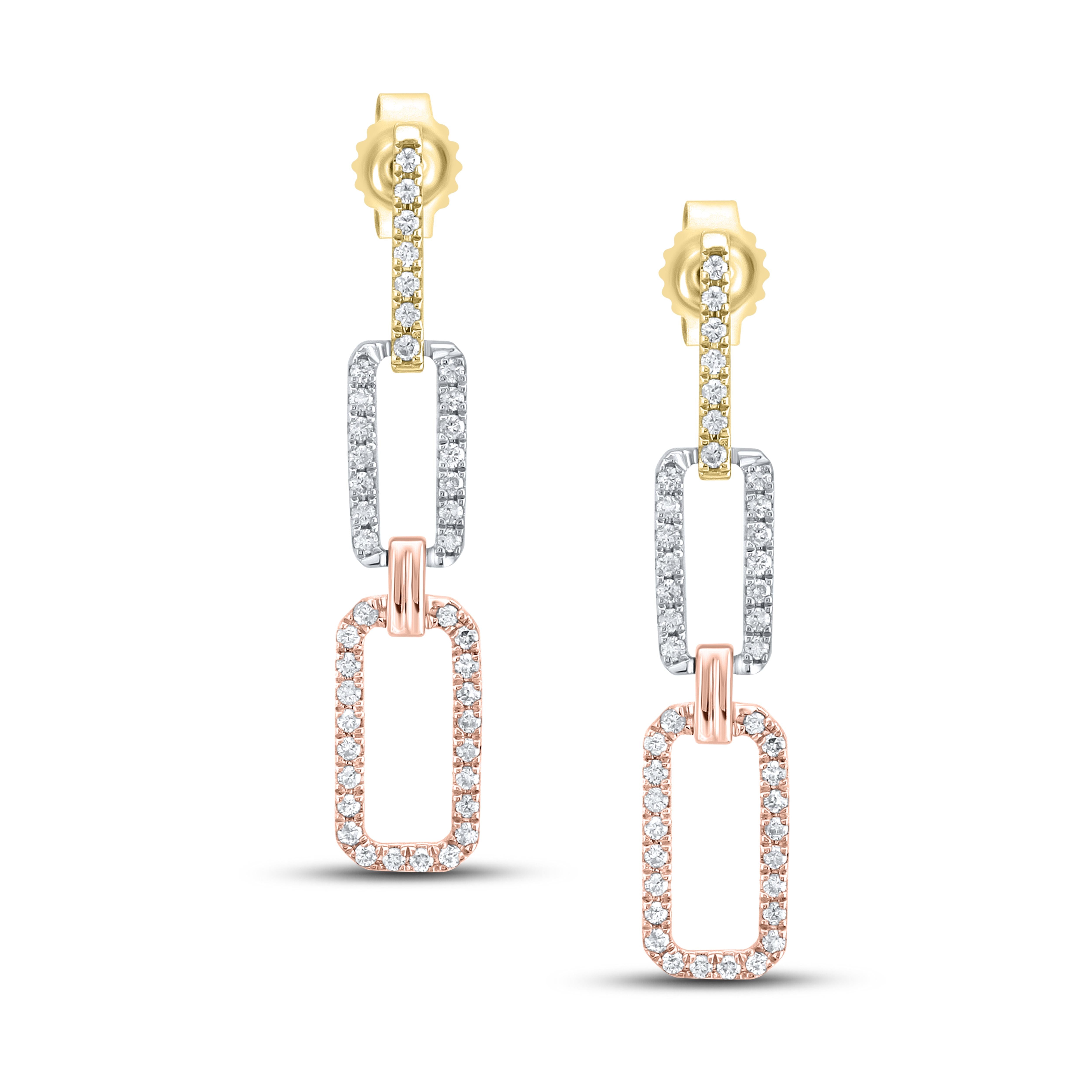 14k 0.25 CTW Diamond Tri Color Paper Clip Earrings