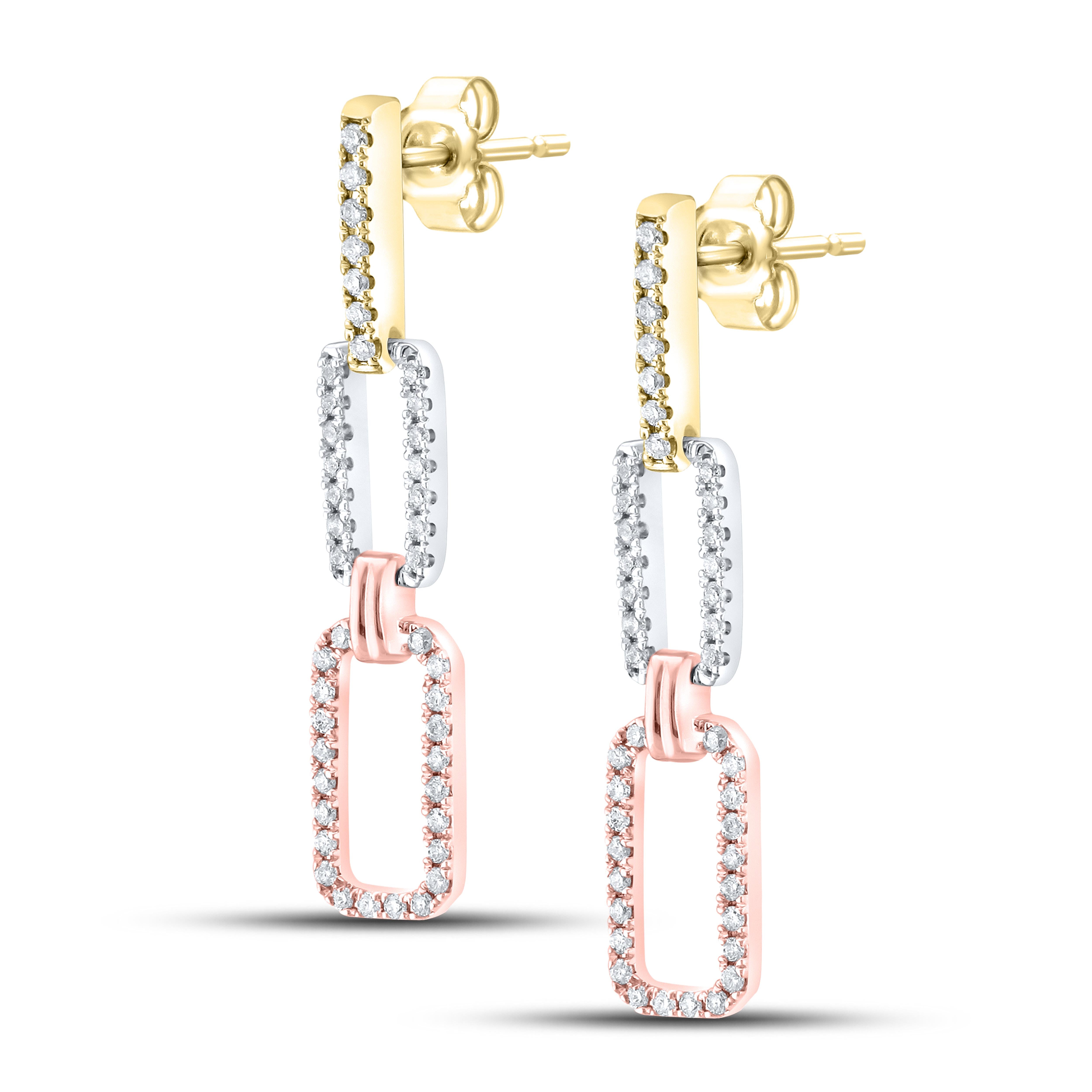 14k 0.25 CTW Diamond Tri Color Paper Clip Earrings