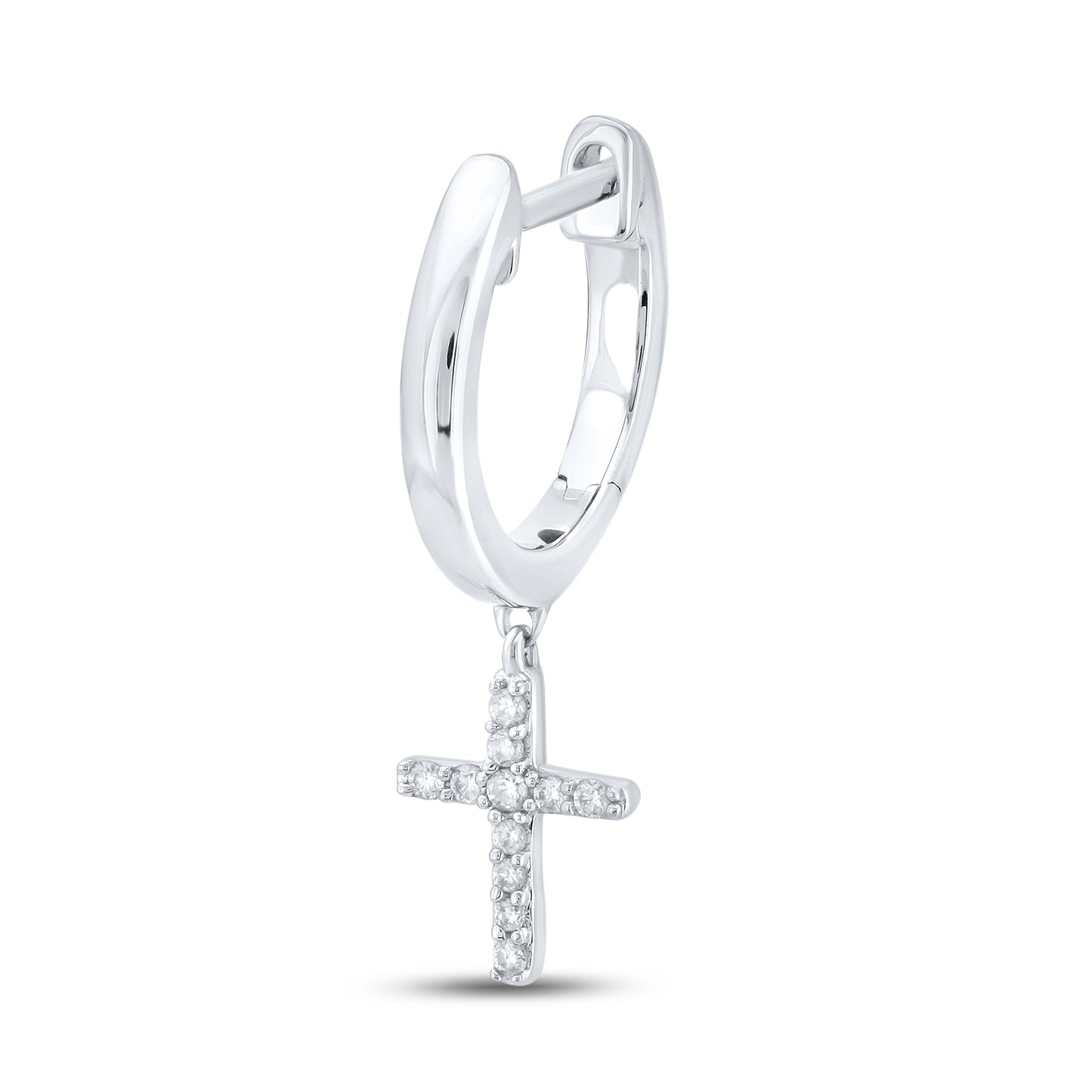 14k White Gold 0.10 CTW Diamond Cross Dangling Earring