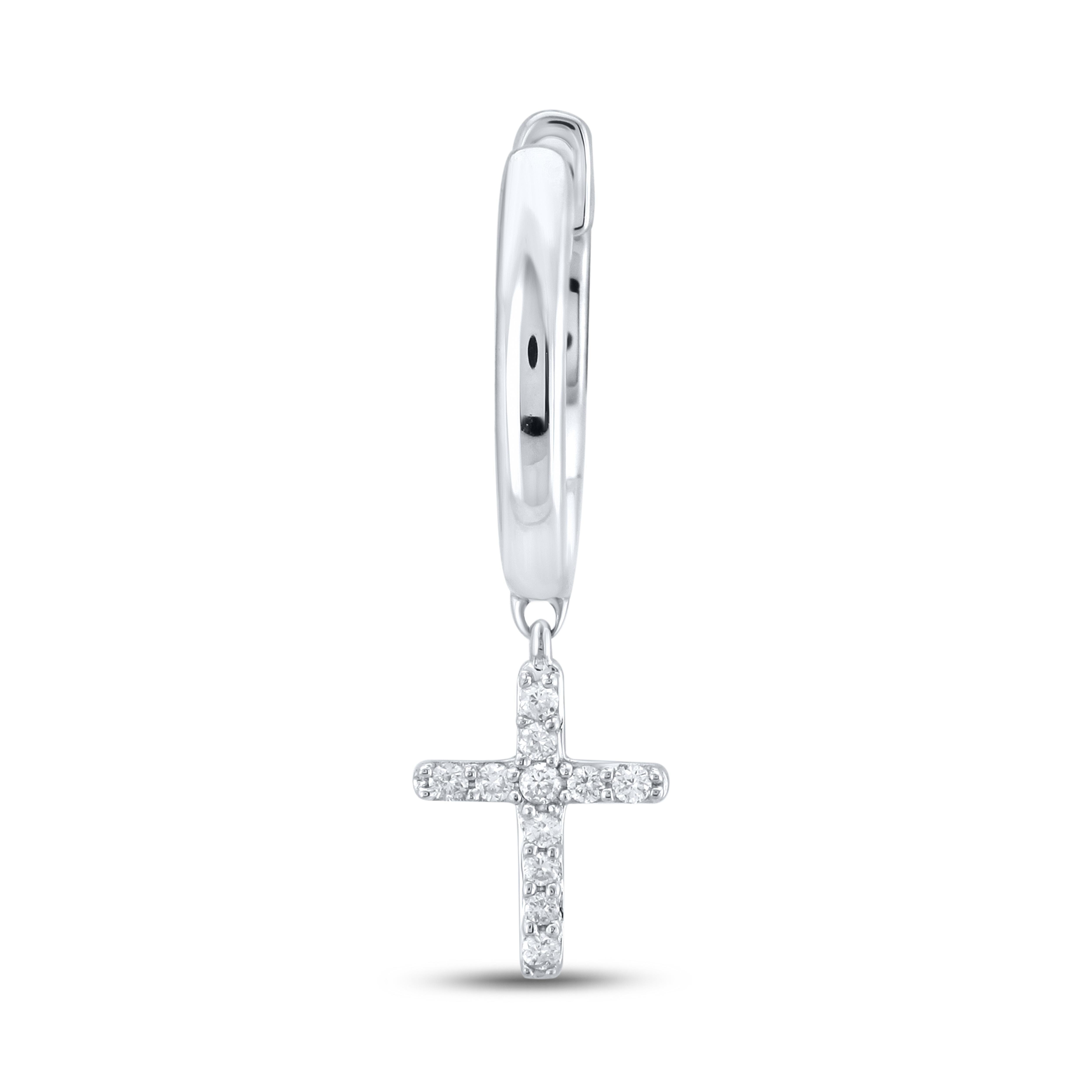 14k White Gold 0.10 CTW Diamond Cross Dangling Earring