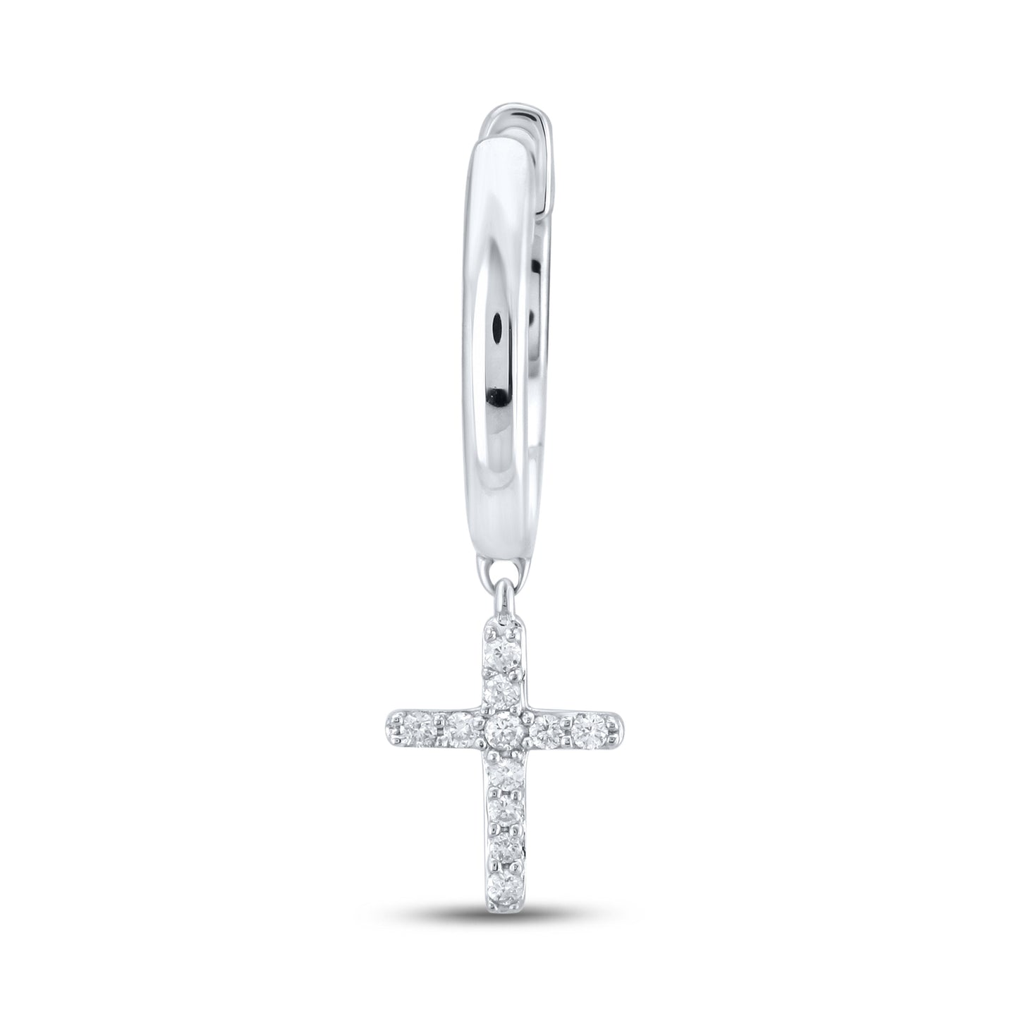 14k White Gold 0.10 CTW Diamond Cross Dangling Earring