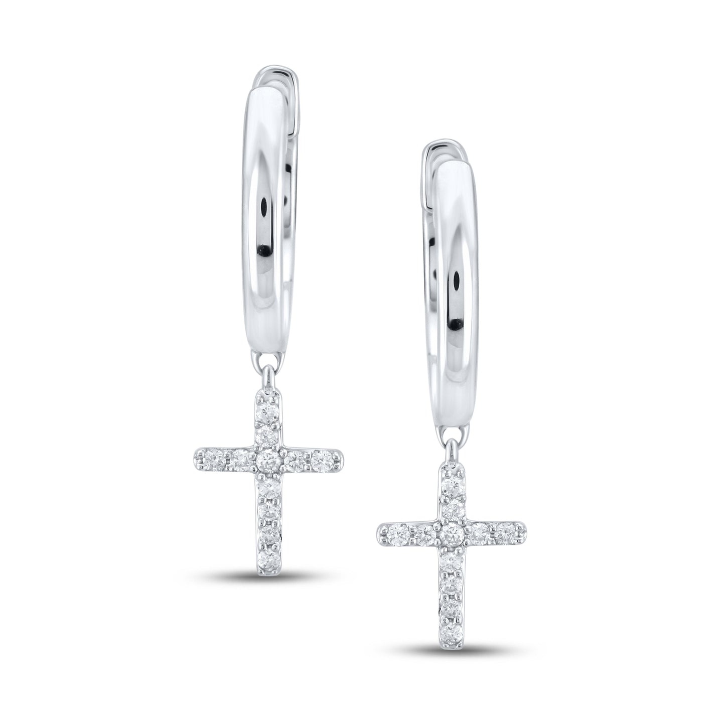 14k White Gold 0.10 CTW Diamond Cross Dangling Earring