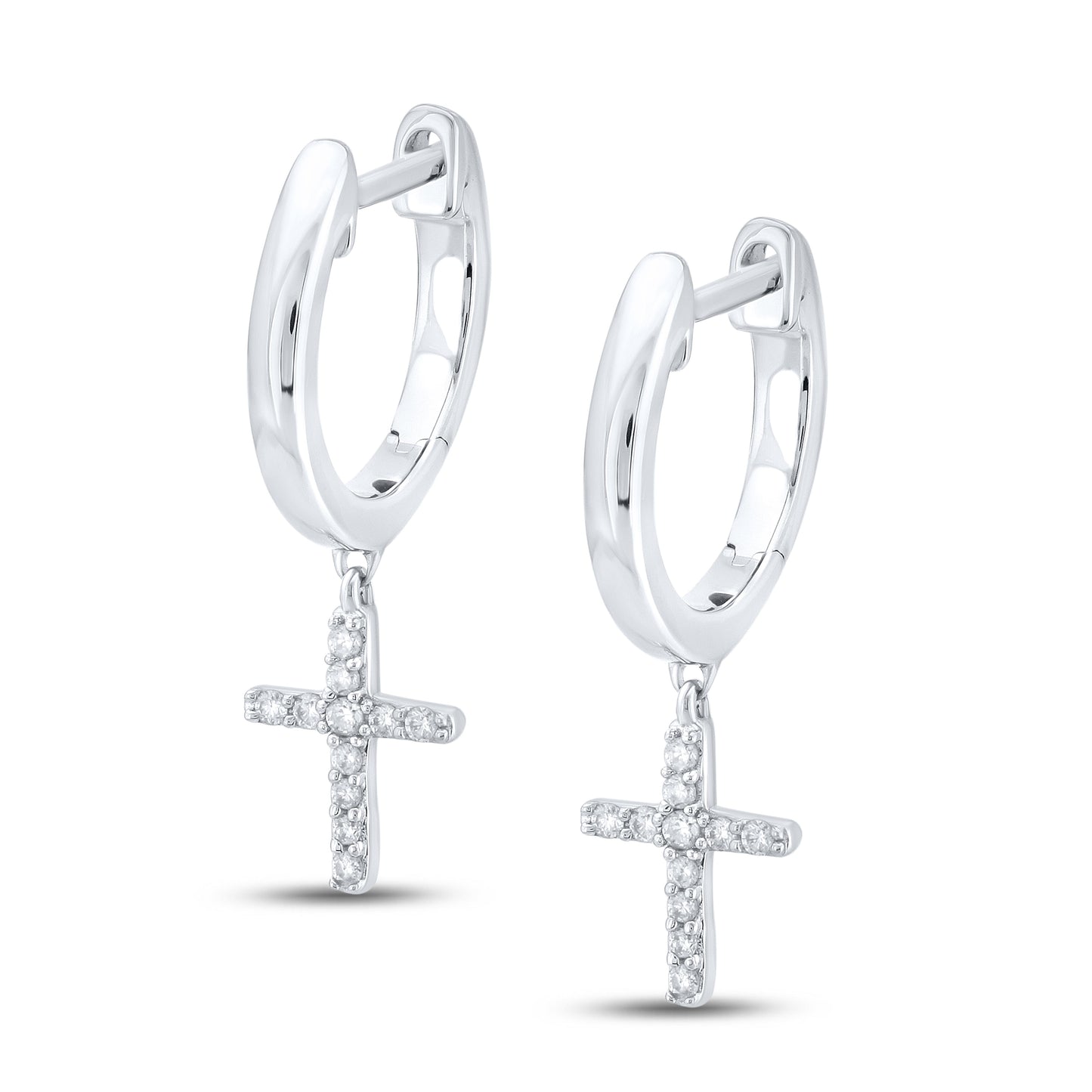 14k White Gold 0.10 CTW Diamond Cross Dangling Earring