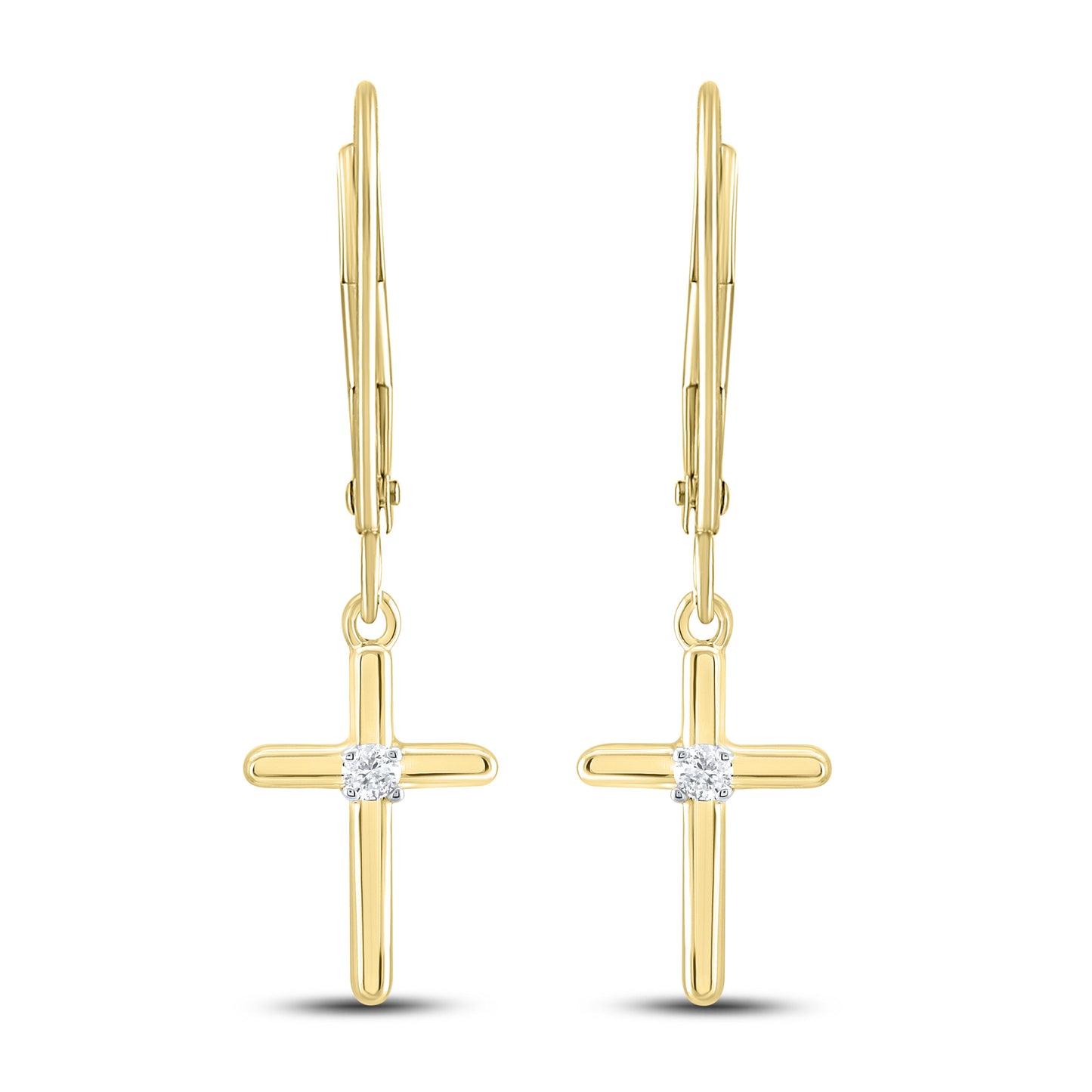 14kt Yellow Gold 0.05 CTW Diamond Cross Dangling Hoop Earring