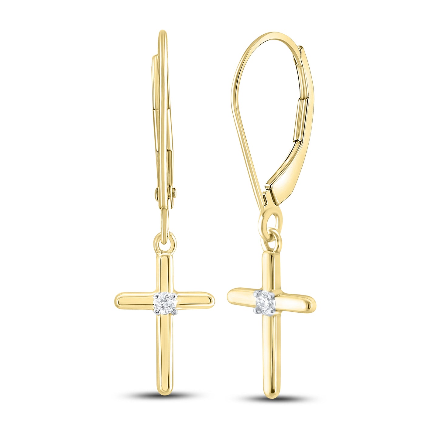 14kt Yellow Gold 0.05 CTW Diamond Cross Dangling Hoop Earring