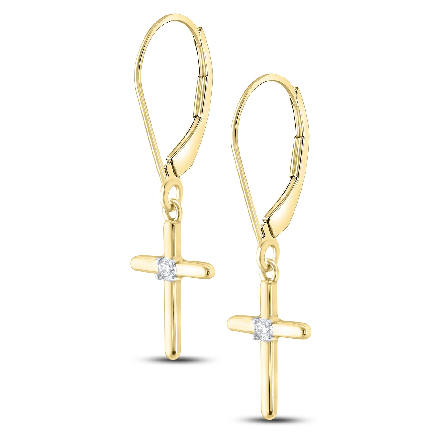 14kt Yellow Gold 0.05 CTW Diamond Cross Dangling Hoop Earring