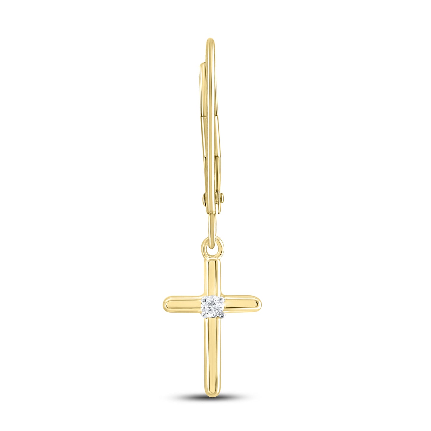 14kt Yellow Gold 0.05 CTW Diamond Cross Dangling Hoop Earring